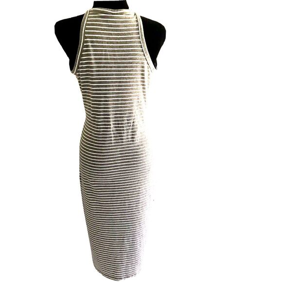 Old Navy Womens Stripe Halter Neck Side Slit Maxi Dress - White/Gray Size M - Picture 2 of 6